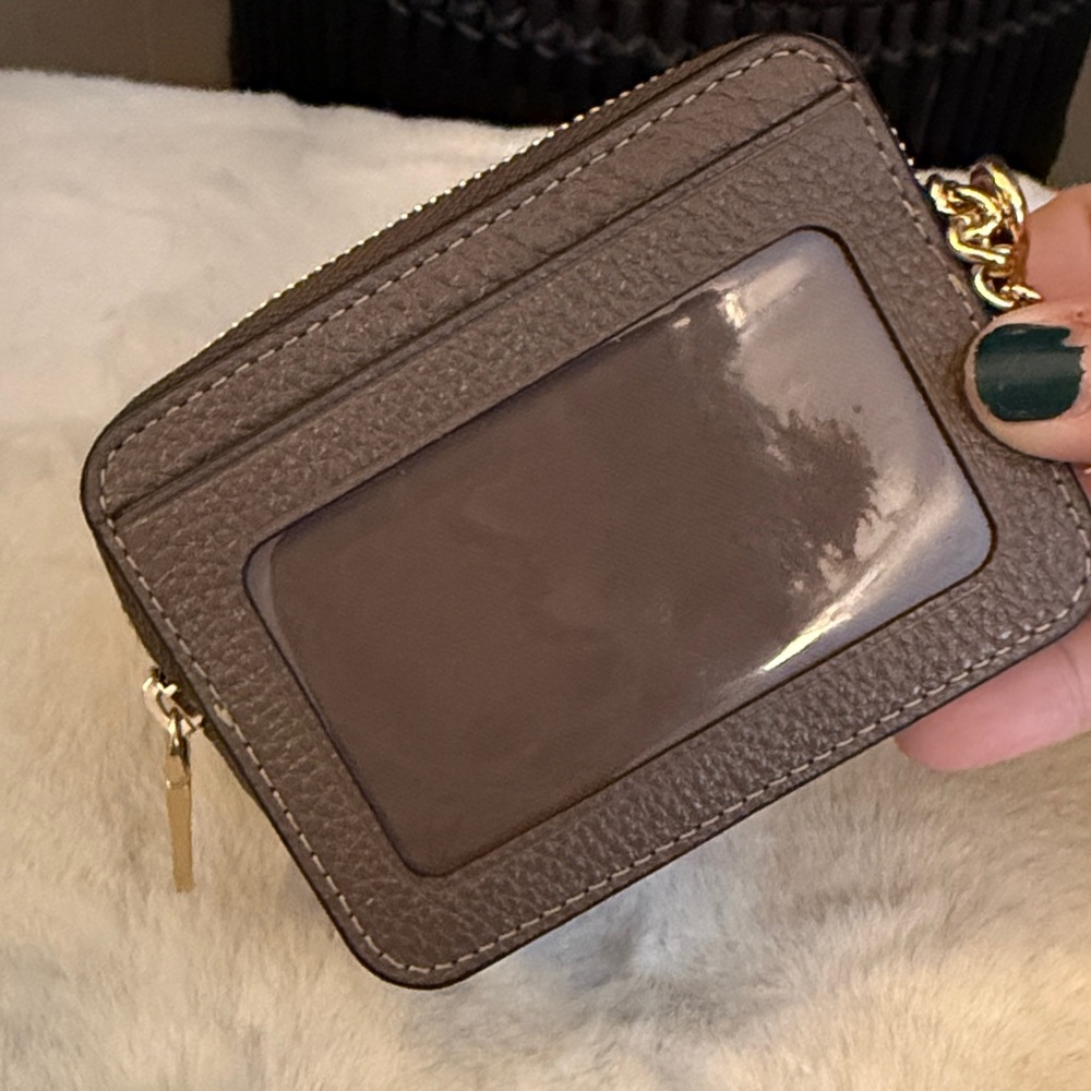 Coach Leather Dark Stone Card Holder with Gold Chain - Picture 3 of 4